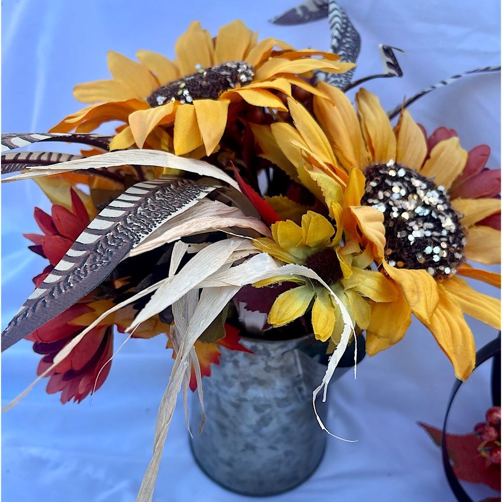 Oversized Sunflower Arrangements in Aluminum Carafes